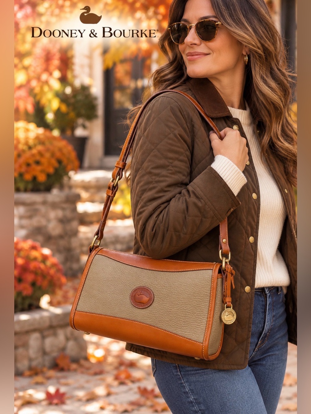 Vintage Dooney & Bourke AWL Taupe British Tan Leather Shoulder Bag